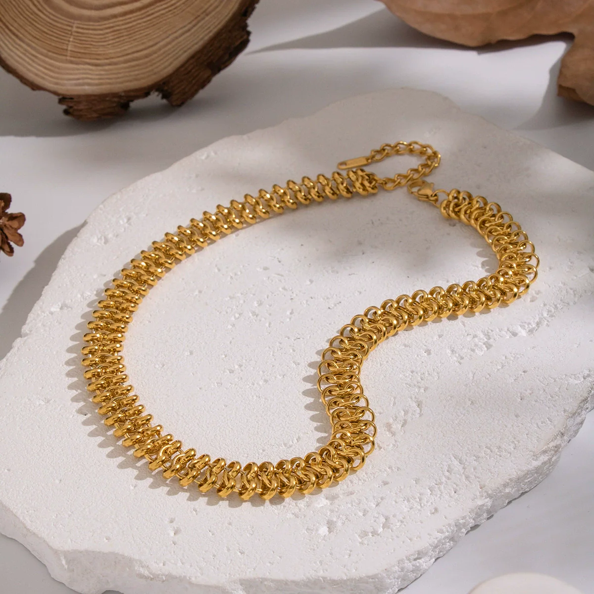 Wholesale Handmade Electroplated Stainless Steel Spring Pattern Jewelry Necklace And Bracelet Set For Women