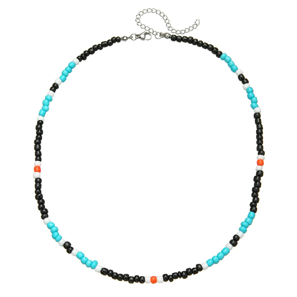 Wholesale Handmade Geometric Rice Bead And Pine Stone Stainless Steel O Shaped Chain Necklace For Men And Women - Image 5