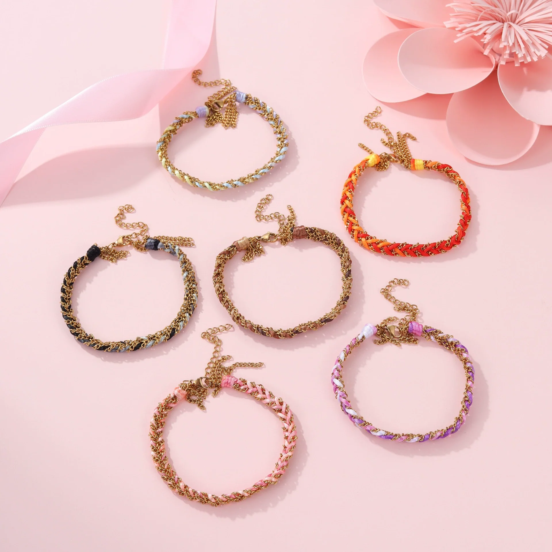 Wholesale Handmade Geometric Stainless Steel 18K Electroplated Tassel Chain Bracelet For Women - Image 2