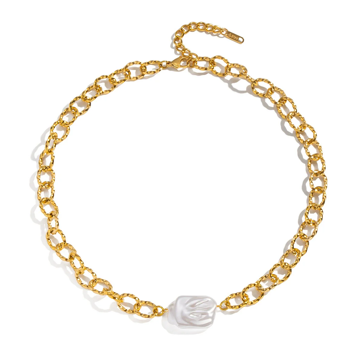 Wholesale Handmade Geometric Stainless Steel 18K Real Gold Plated Baroque Pearl Necklace For Women - Image 5
