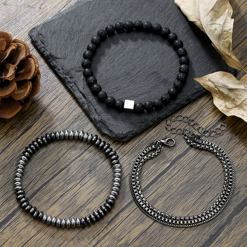 Wholesale Handmade Geometric Tiger Eye Stone And Black Gallstone Beaded Elastic Bracelet For Unisex - Image 18