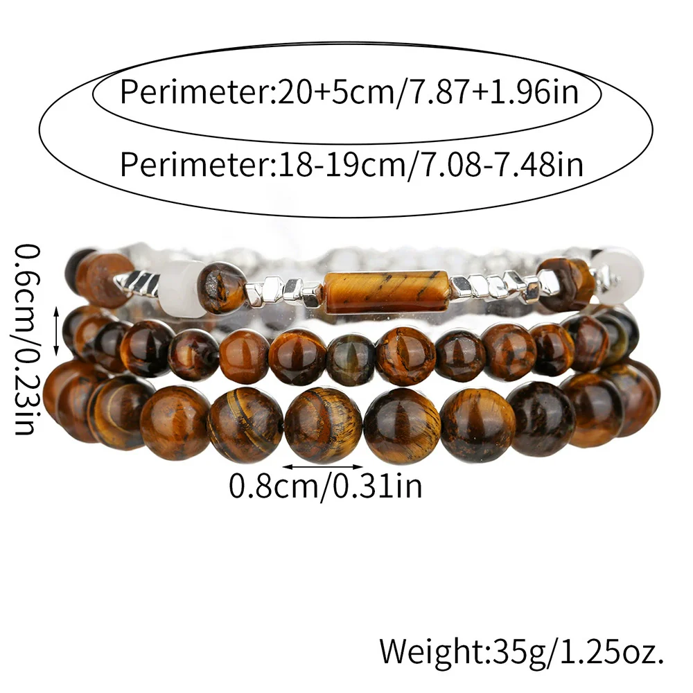 Wholesale Handmade Geometric Tiger Eye Stone And Black Gallstone Beaded Elastic Bracelet For Unisex - Image 2