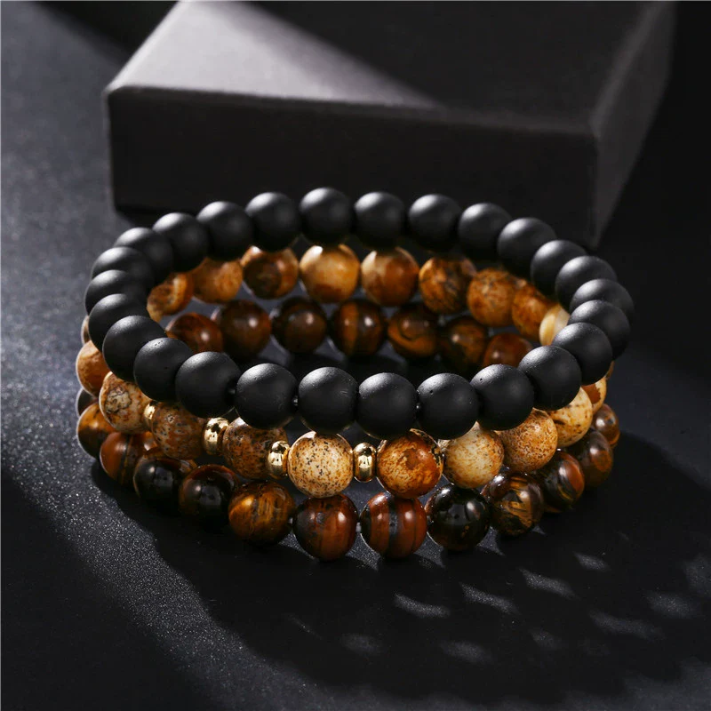 Wholesale Handmade Geometric Tiger Eye Stone And Black Gallstone Beaded Elastic Bracelet For Unisex - Image 8