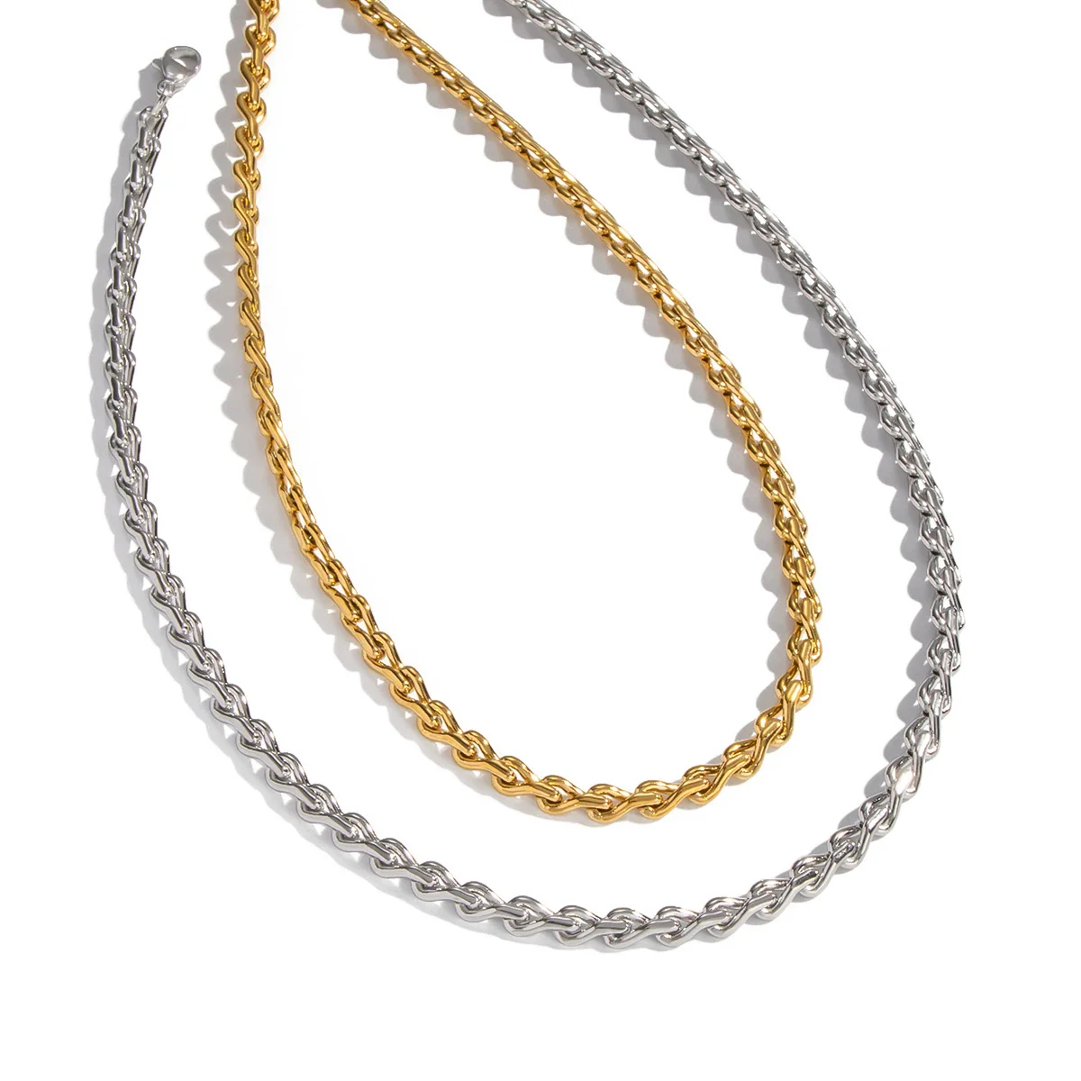 Wholesale Handmade Geometric Twisted Chain Necklace 18K Real Gold Plated Stainless Steel Jewelry For Women - Image 5