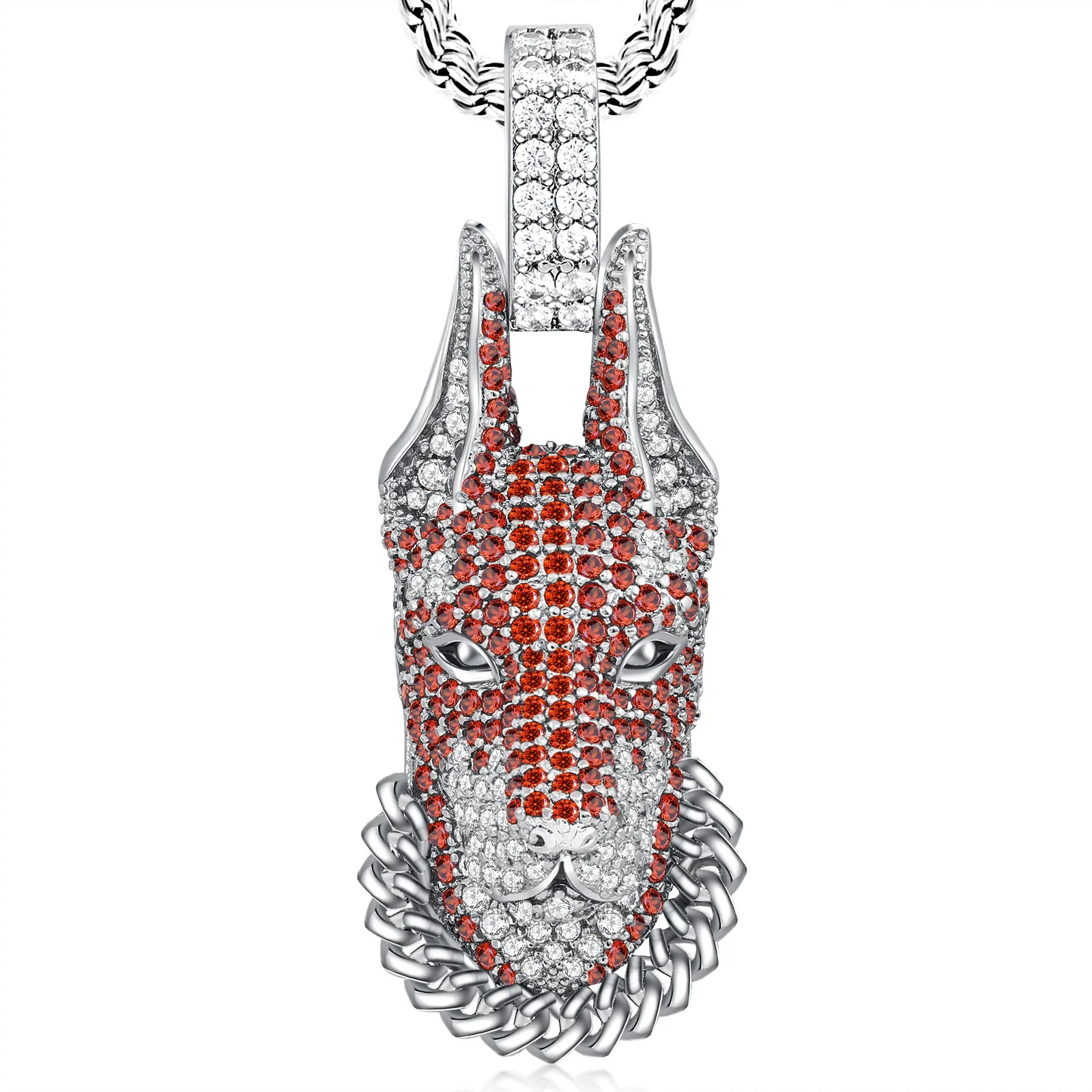 Wholesale Handmade Hiphop Style Inlaid Zircon Wolf Head Pendant Necklace Made Of Copper - Image 5