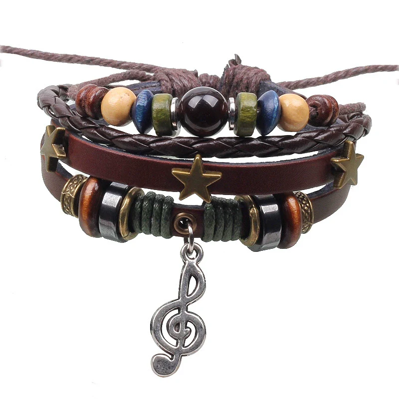 Wholesale Handmade Leather Rope Woven Bracelet Jewelry Geometric Rivets Unisex - Image 4