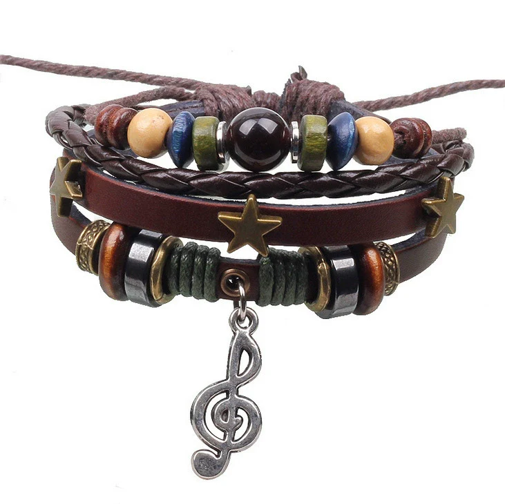 Wholesale Handmade Leather Rope Woven Bracelet Jewelry Geometric Rivets Unisex - Image 5