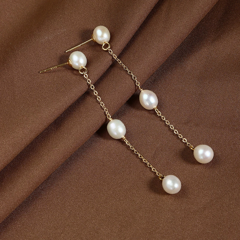 Wholesale Handmade Natural Freshwater Pearl Earrings With Tassel Minimalist Style For Women Nearly Round And Rice Shape Droplet Shape - Image 4