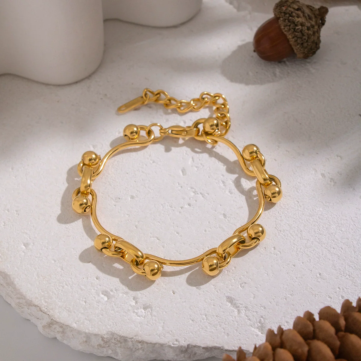 Wholesale Handmade Real Gold Plated Geometric Stainless Steel Bracelet For Women - Image 2