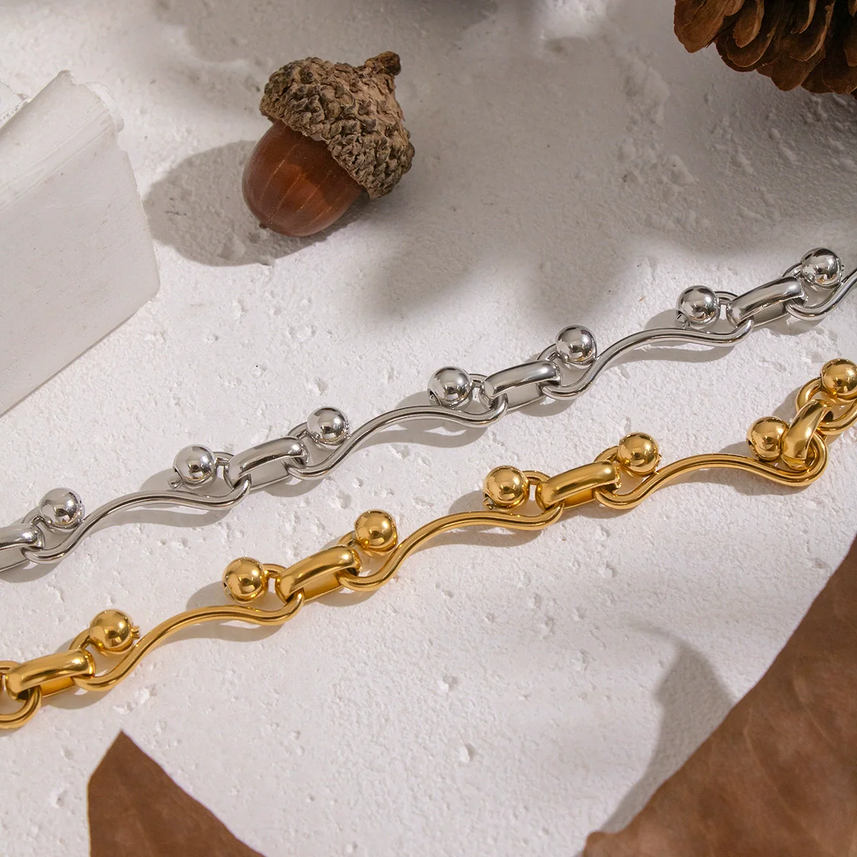 Wholesale Handmade Real Gold Plated Geometric Stainless Steel Bracelet For Women - Image 3