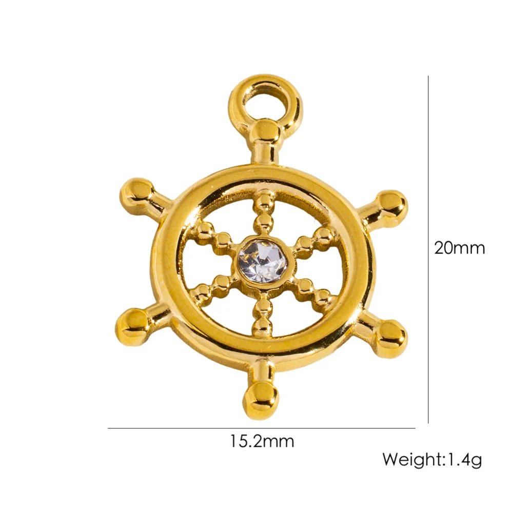 Wholesale Handmade Retro Stainless Steel Geometric Rudder Pendant Jewelry Accessories For Bracelet And Necklace With Zircon And Vacuum In Furnace Electroplating - Image 2
