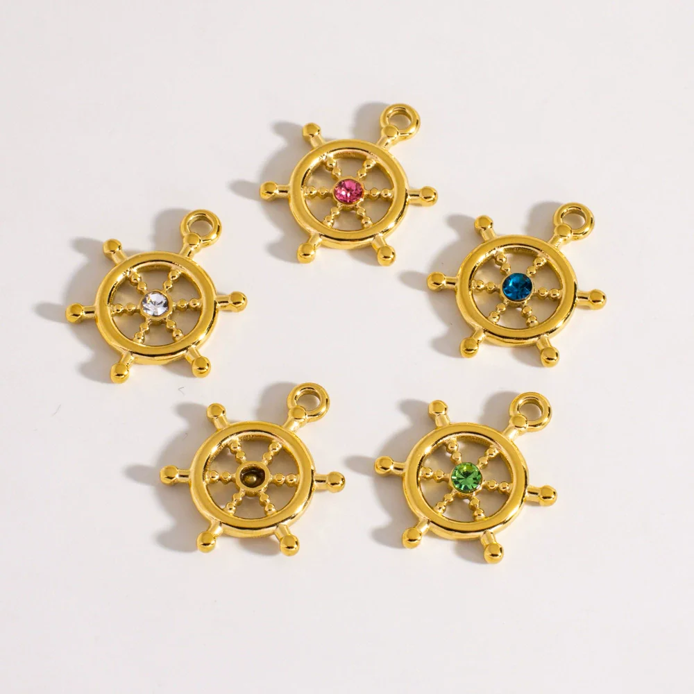 Wholesale Handmade Retro Stainless Steel Geometric Rudder Pendant Jewelry Accessories For Bracelet And Necklace With Zircon And Vacuum In Furnace Electroplating - Image 3