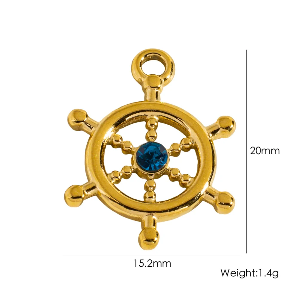 Wholesale Handmade Retro Stainless Steel Geometric Rudder Pendant Jewelry Accessories For Bracelet And Necklace With Zircon And Vacuum In Furnace Electroplating - Image 9