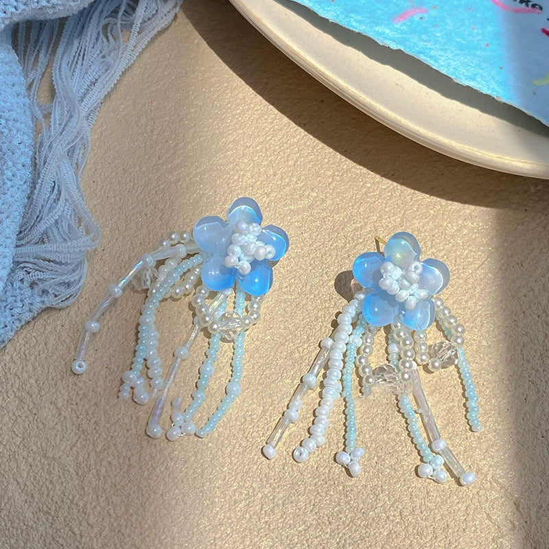 Wholesale Handmade Silver Needle Mesh Earrings With Forest Flower Design