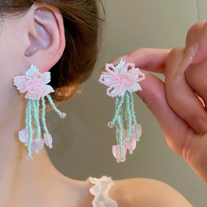 Wholesale Handmade Silver Needle Mesh Earrings With Forest Flower Design - Image 18