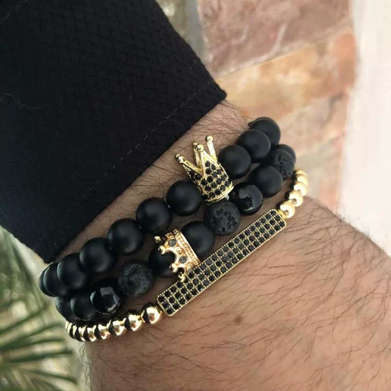 Wholesale Handmade Stainless Steel Bracelet With Black Onyx Tiger Eye Stone Black Gallstone Cross For Men - Image 12