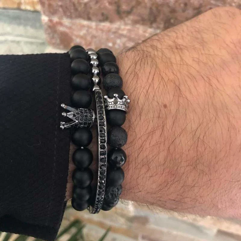 Wholesale Handmade Stainless Steel Bracelet With Black Onyx Tiger Eye Stone Black Gallstone Cross For Men - Image 15