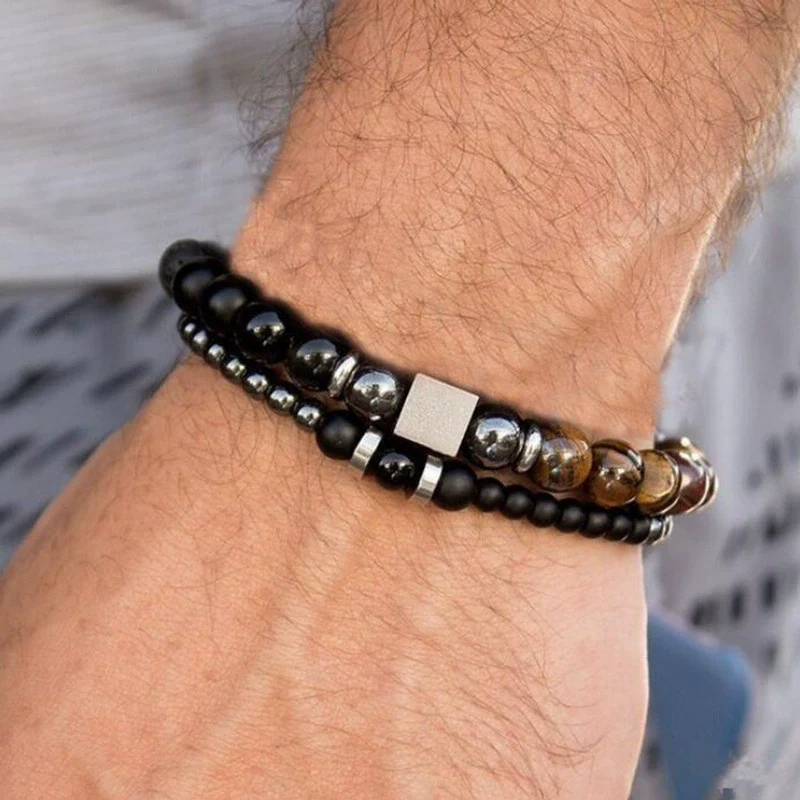 Wholesale Handmade Stainless Steel Bracelet With Black Onyx Tiger Eye Stone Black Gallstone Cross For Men - Image 18