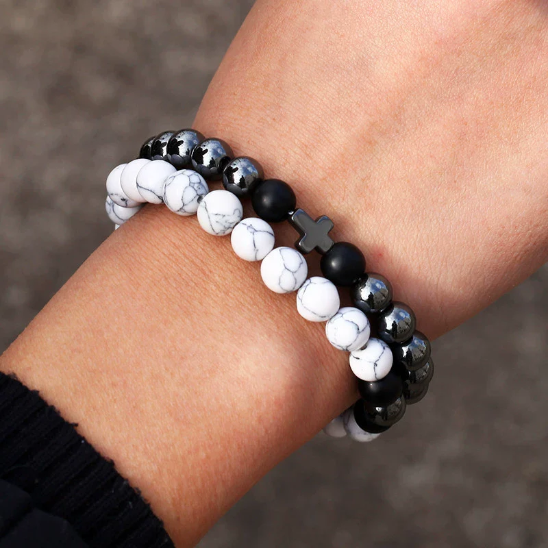 Wholesale Handmade Stainless Steel Bracelet With Black Onyx Tiger Eye Stone Black Gallstone Cross For Men - Image 19