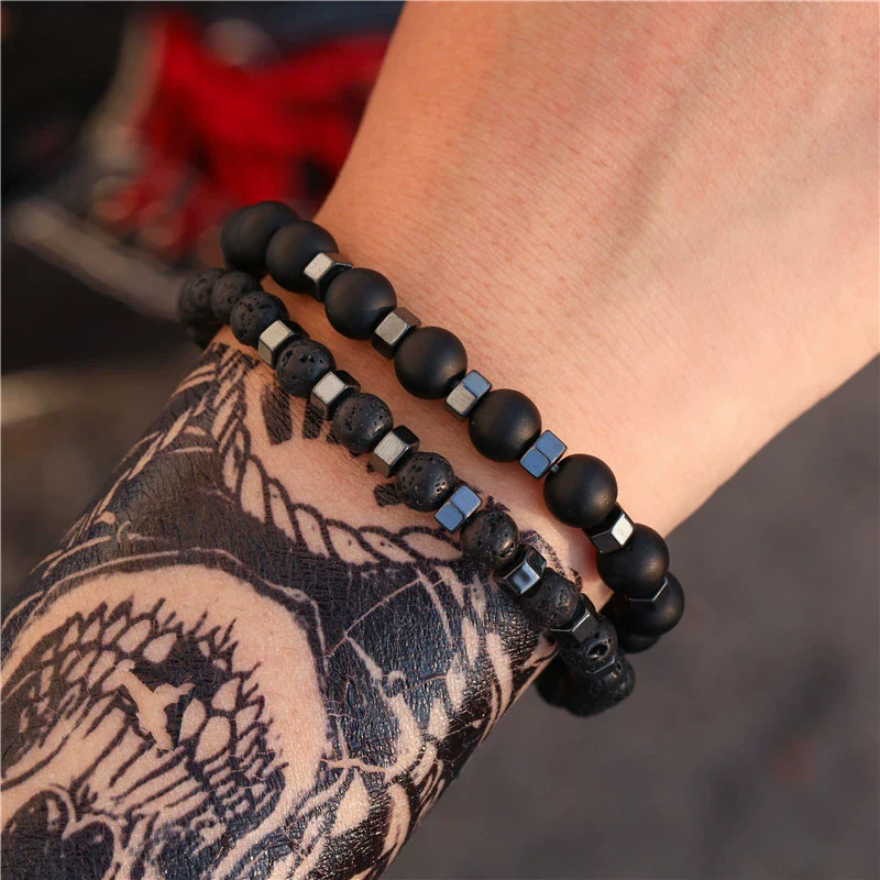 Wholesale Handmade Stainless Steel Bracelet With Black Onyx Tiger Eye Stone Black Gallstone Cross For Men - Image 20