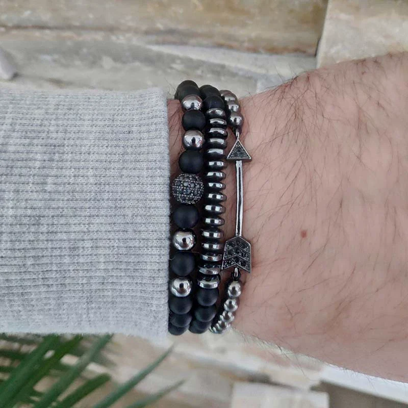 Wholesale Handmade Stainless Steel Bracelet With Black Onyx Tiger Eye Stone Black Gallstone Cross For Men - Image 27
