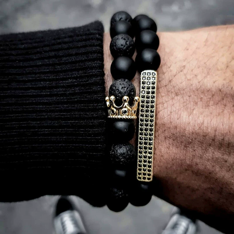 Wholesale Handmade Stainless Steel Bracelet With Black Onyx Tiger Eye Stone Black Gallstone Cross For Men - Image 31
