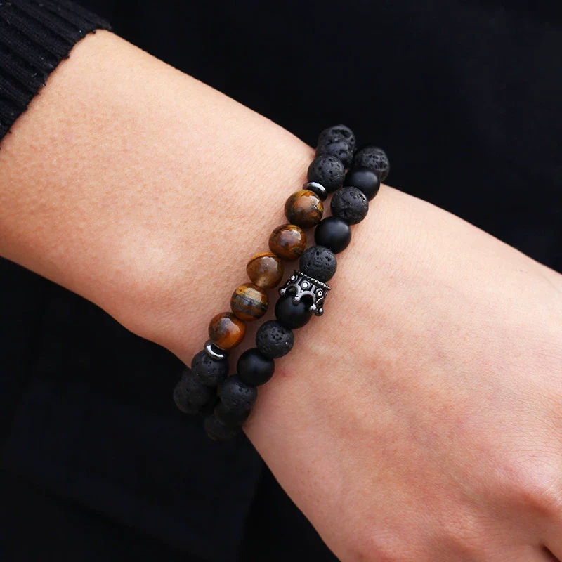 Wholesale Handmade Stainless Steel Bracelet With Black Onyx Tiger Eye Stone Black Gallstone Cross For Men - Image 32