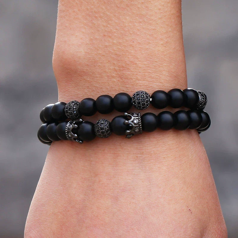 Wholesale Handmade Stainless Steel Bracelet With Black Onyx Tiger Eye Stone Black Gallstone Cross For Men - Image 34