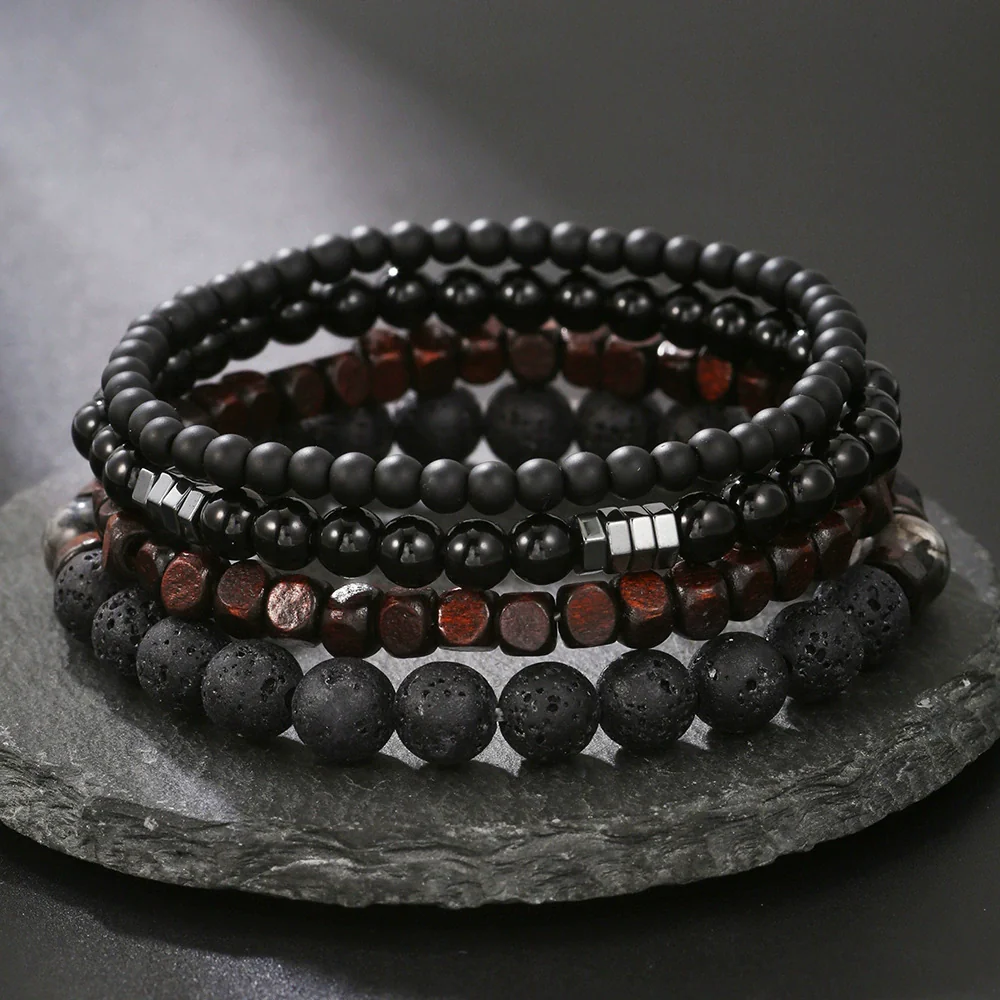Wholesale Handmade Stainless Steel Bracelet With Black Onyx Tiger Eye Stone Black Gallstone Cross For Men - Image 38