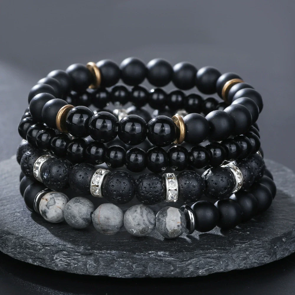 Wholesale Handmade Stainless Steel Bracelet With Black Onyx Tiger Eye Stone Black Gallstone Cross For Men - Image 43