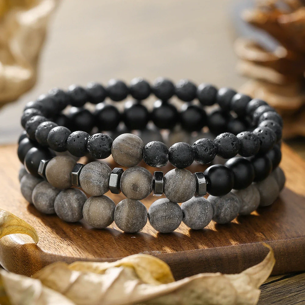 Wholesale Handmade Stainless Steel Bracelet With Black Onyx Tiger Eye Stone Black Gallstone Cross For Men - Image 45