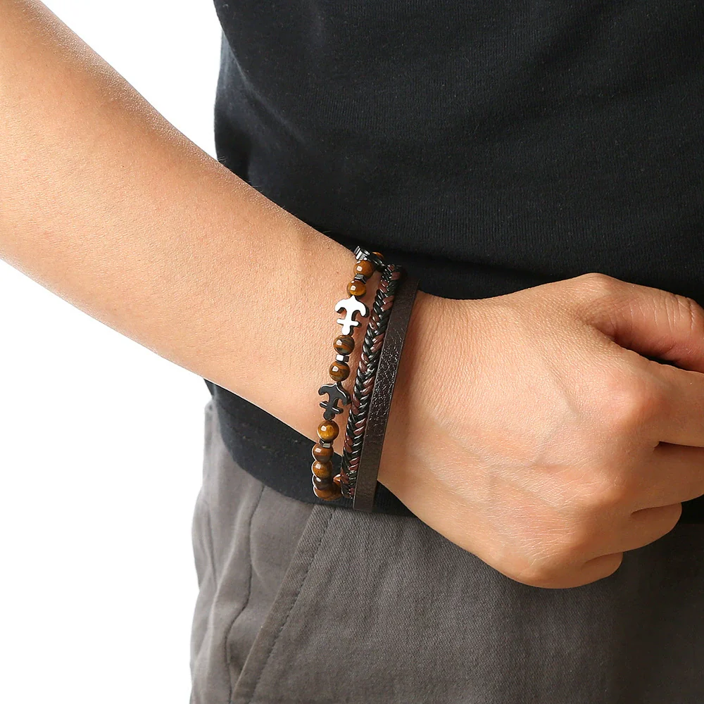 Wholesale Handmade Stainless Steel Geometric Natural Stone Bracelets For Men - Image 2
