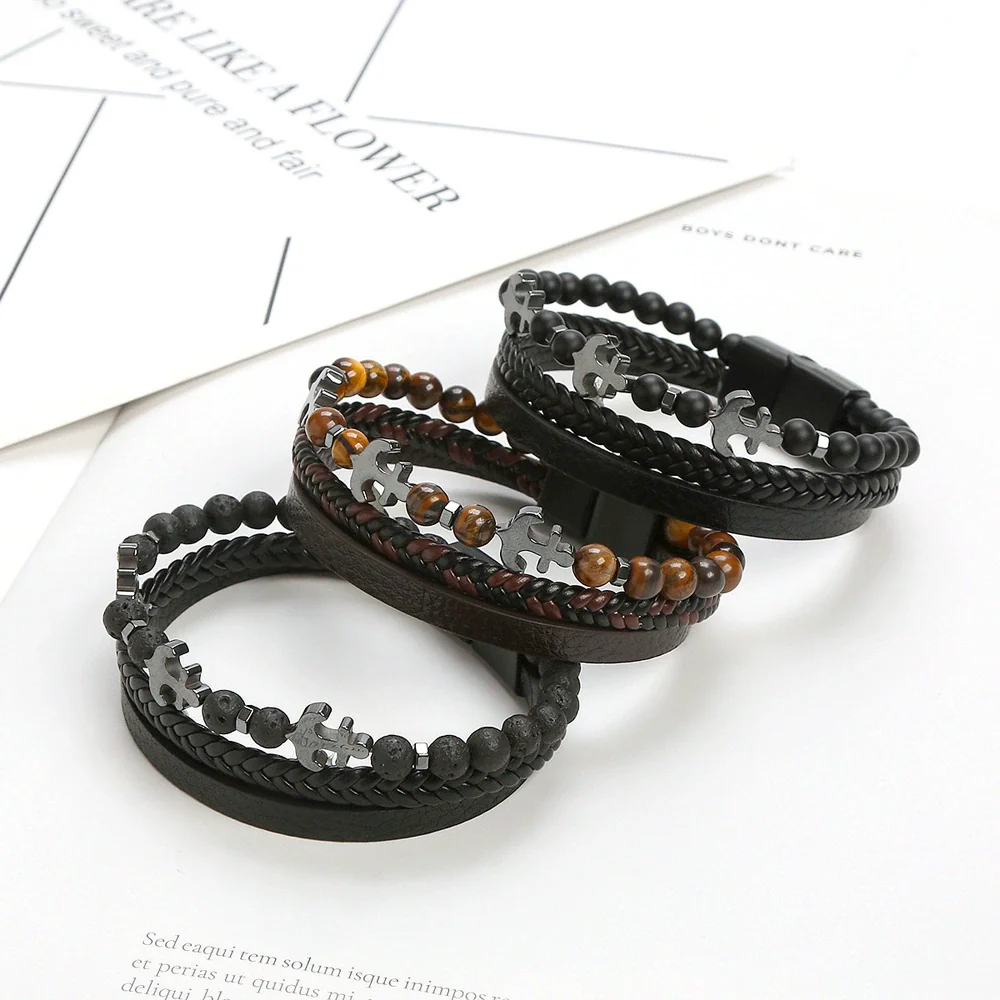 Wholesale Handmade Stainless Steel Geometric Natural Stone Bracelets For Men - Image 3