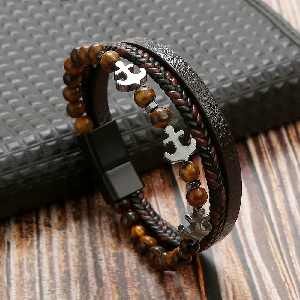 Wholesale Handmade Stainless Steel Geometric Natural Stone Bracelets For Men - Image 4