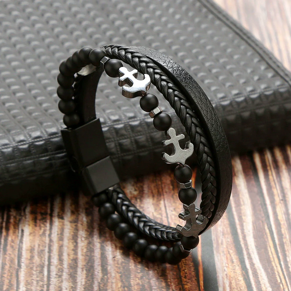 Wholesale Handmade Stainless Steel Geometric Natural Stone Bracelets For Men - Image 5