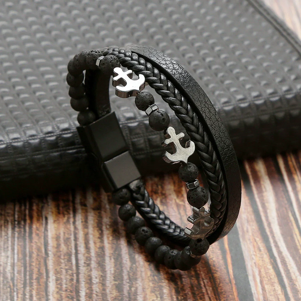 Wholesale Handmade Stainless Steel Geometric Natural Stone Bracelets For Men - Image 6
