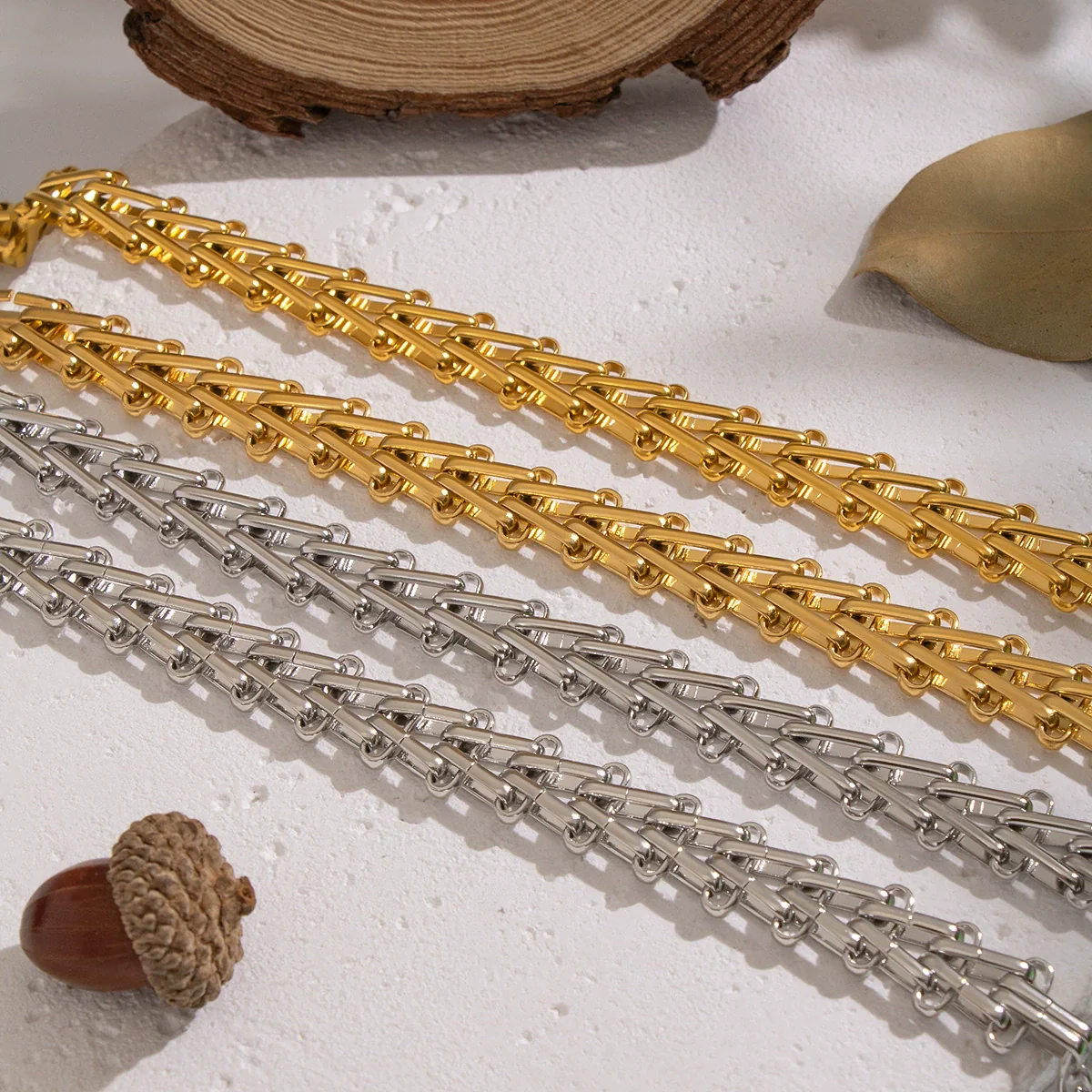 Wholesale Handmade Stainless Steel Geometric Staircase Necklace And Bracelet Set For Women - Image 2