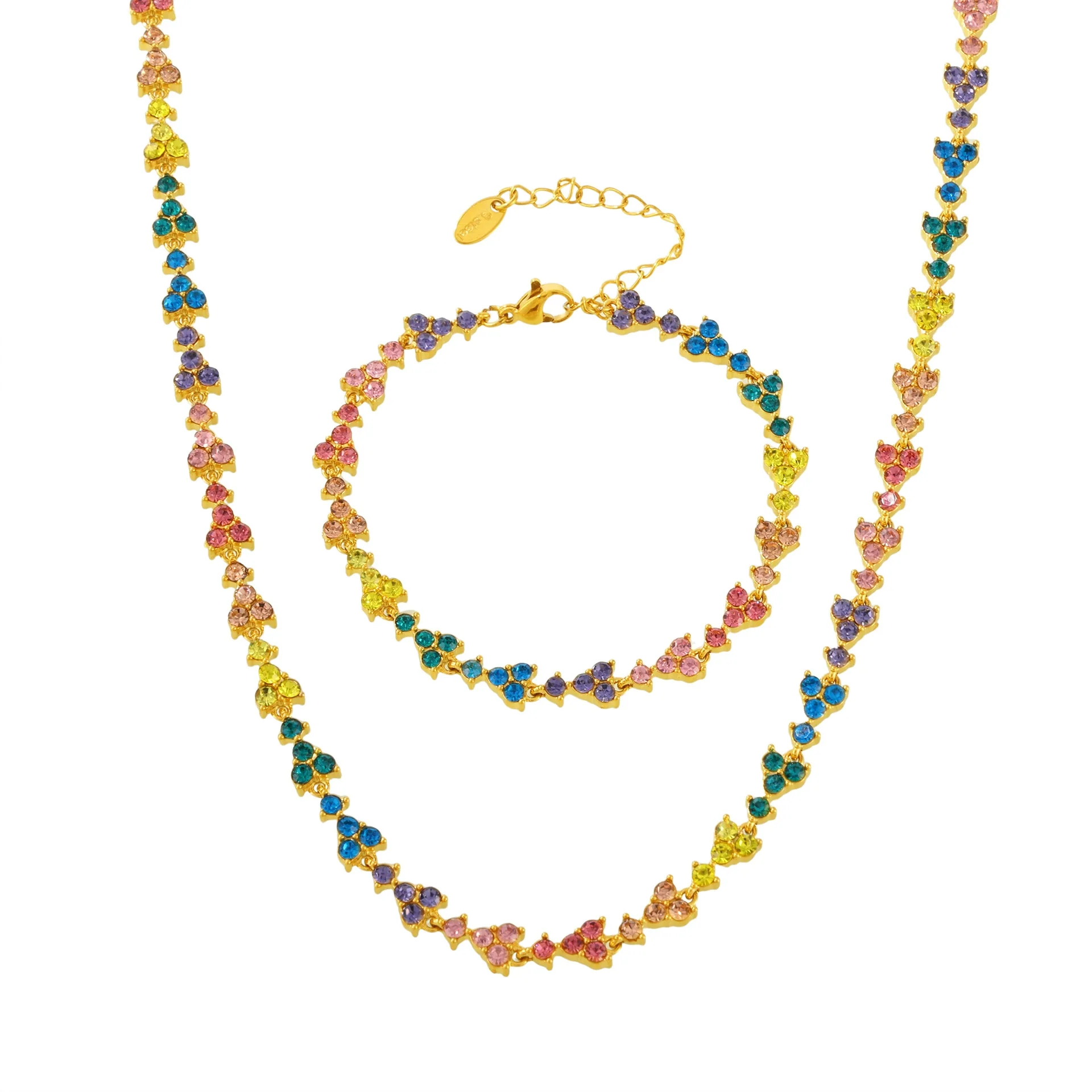 Wholesale Handmade Stainless Steel Zircon Inlaid Light Luxury Clavicle Necklace And Bracelet Electroplated - Image 4