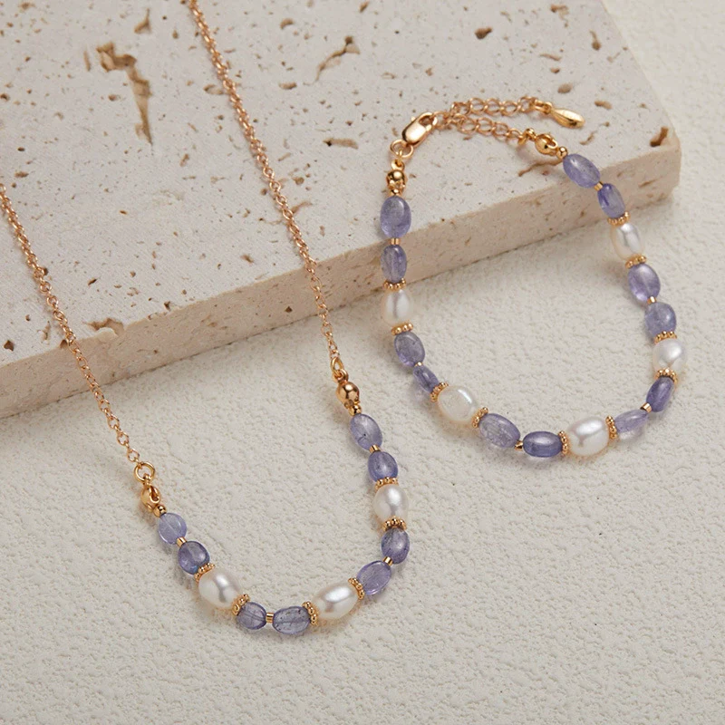 Wholesale Handmade Women's Bracelet S925 Sterling Silver Natural Tanzanite Pearl Geometric Design - Image 2