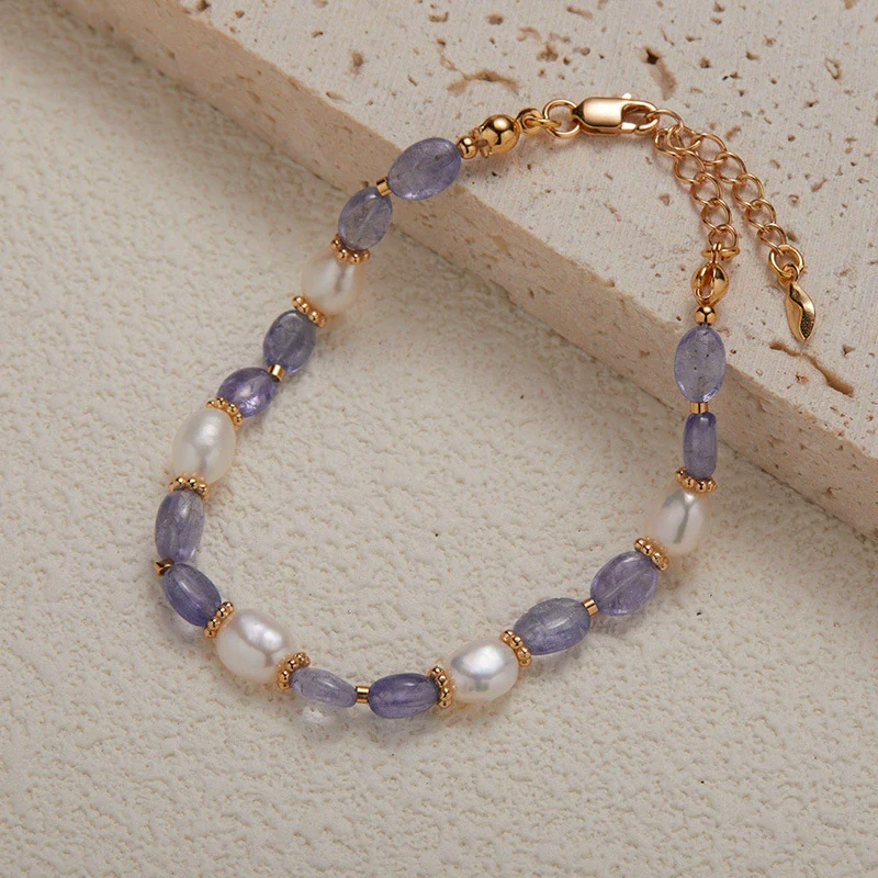 Wholesale Handmade Women's Bracelet S925 Sterling Silver Natural Tanzanite Pearl Geometric Design - Image 3