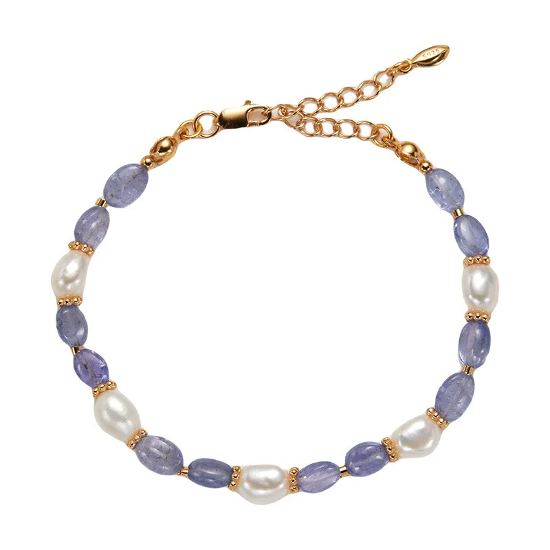 Wholesale Handmade Women's Bracelet S925 Sterling Silver Natural Tanzanite Pearl Geometric Design - Image 5