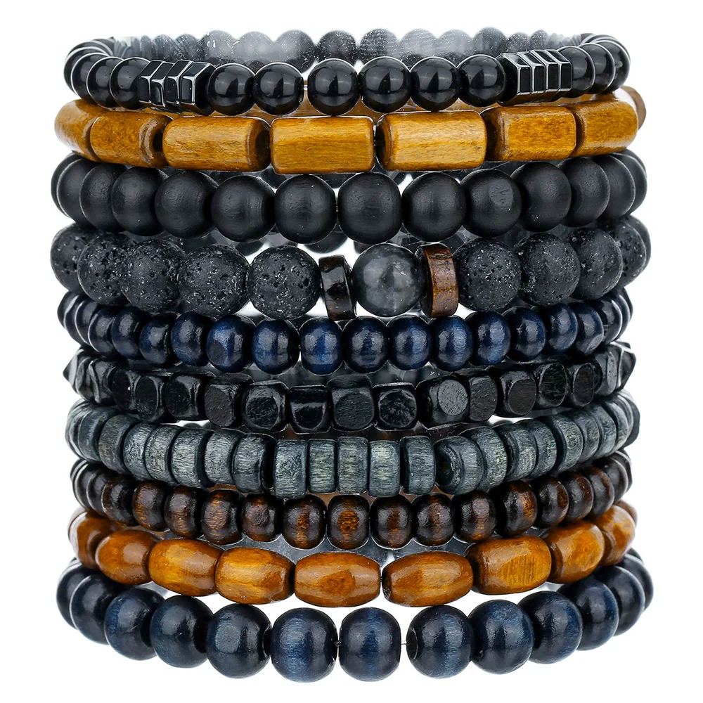 Wholesale Handmade Wooden Beads Alloy Multilayer Elastic Geometric Unisex Bracelet - Image 10