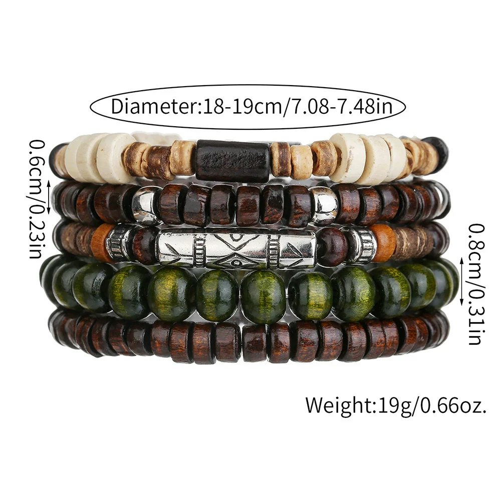 Wholesale Handmade Wooden Beads Alloy Multilayer Elastic Geometric Unisex Bracelet - Image 5