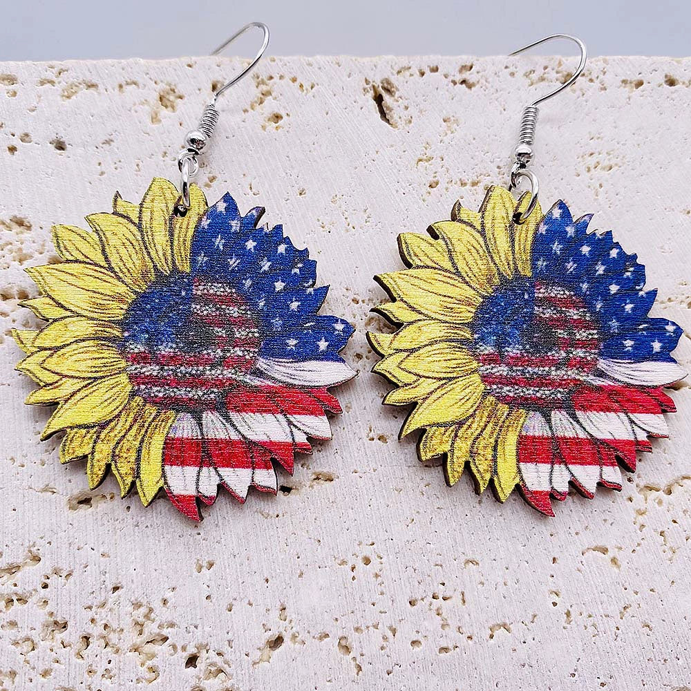 Wholesale Handmade Wooden Women's Earrings With Sunflower And Leopard Pattern Geometric And Drop Shaped Design - Image 3