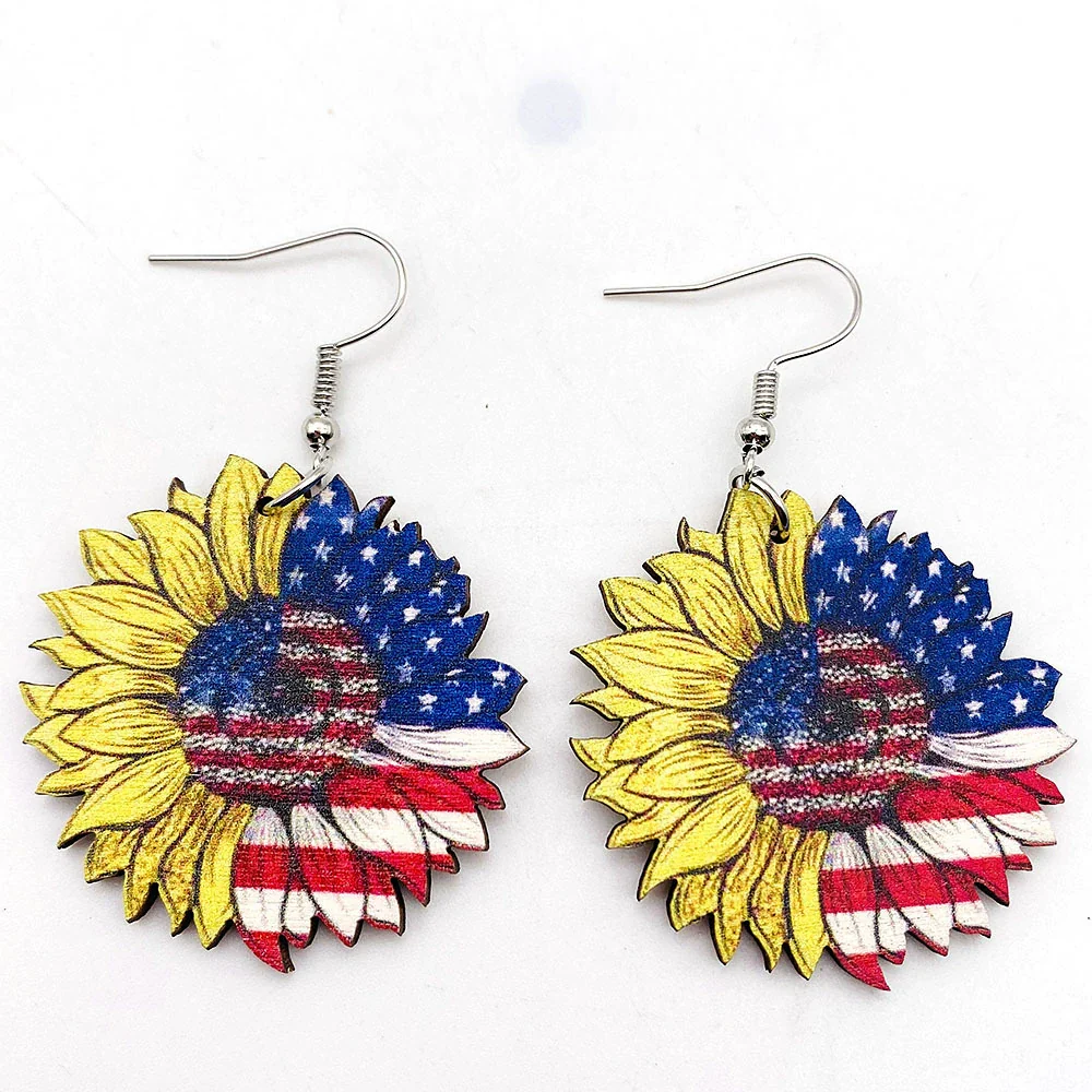 Wholesale Handmade Wooden Women's Earrings With Sunflower And Leopard Pattern Geometric And Drop Shaped Design - Image 6