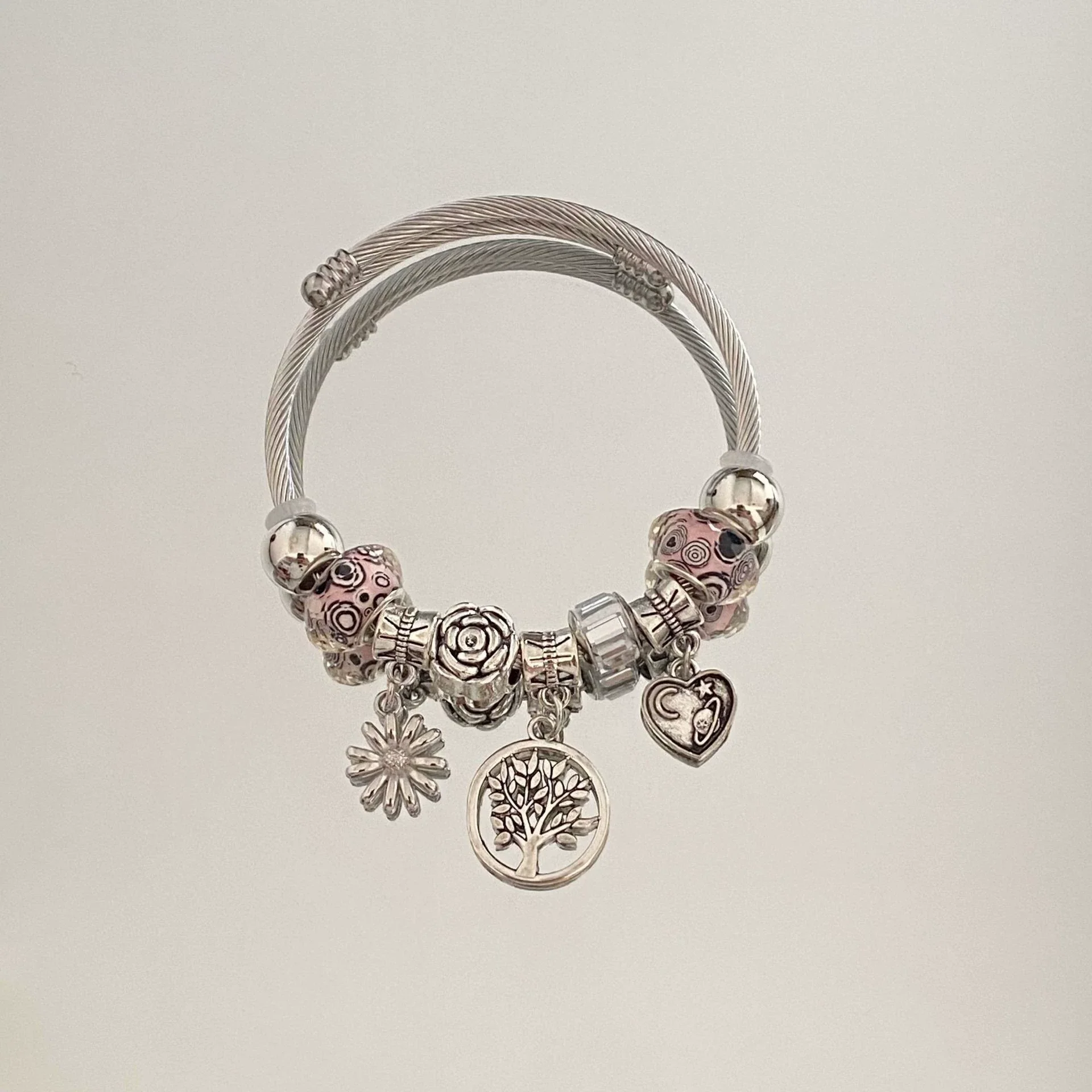 Wholesale Handpainted Stainless Steel Tree Of Life Beaded Open Bracelet Electroplated Jewelry For Women - Image 12