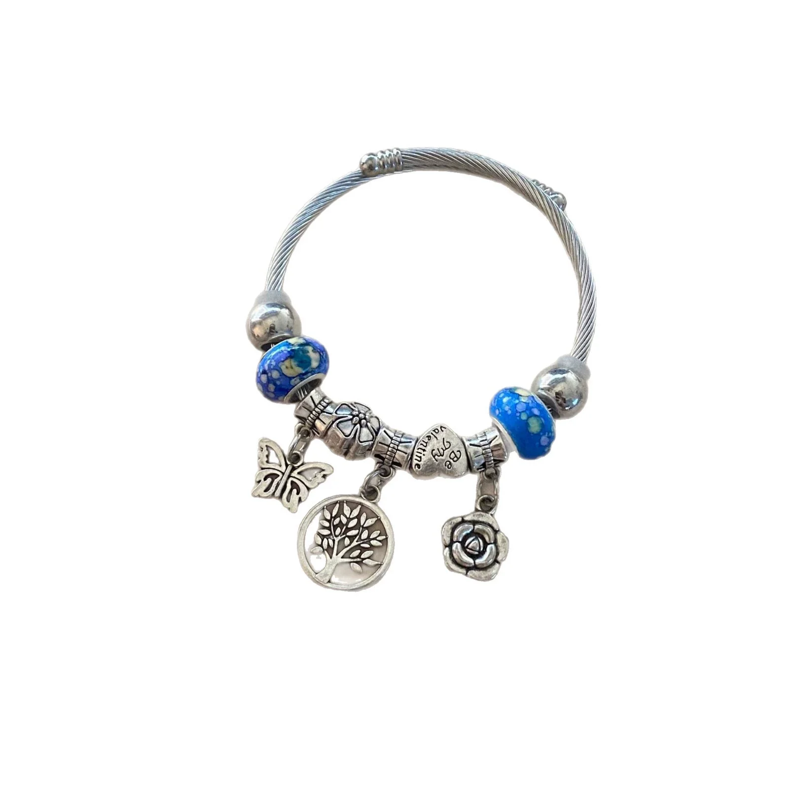 Wholesale Handpainted Stainless Steel Tree Of Life Beaded Open Bracelet Electroplated Jewelry For Women - Image 5