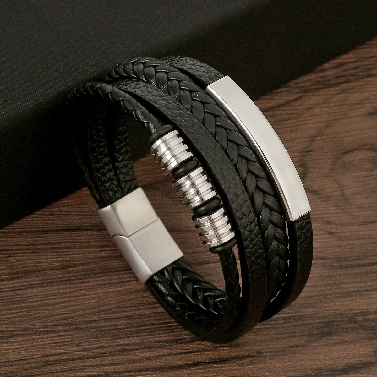 Wholesale Handwoven Leather Bracelets With Stainless Steel Magnet Buckles And Geometric Pattern For Men Electroplated Jewelry - Image 4