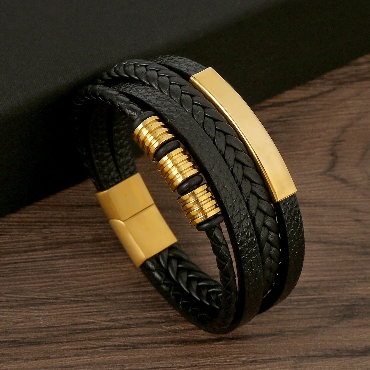 Wholesale Handwoven Leather Bracelets With Stainless Steel Magnet Buckles And Geometric Pattern For Men Electroplated Jewelry - Image 5