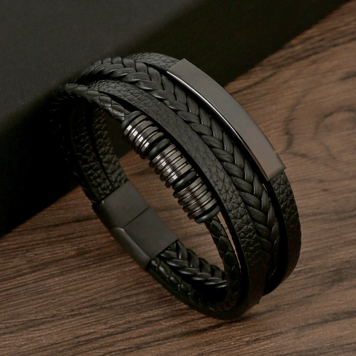Wholesale Handwoven Leather Bracelets With Stainless Steel Magnet Buckles And Geometric Pattern For Men Electroplated Jewelry - Image 6